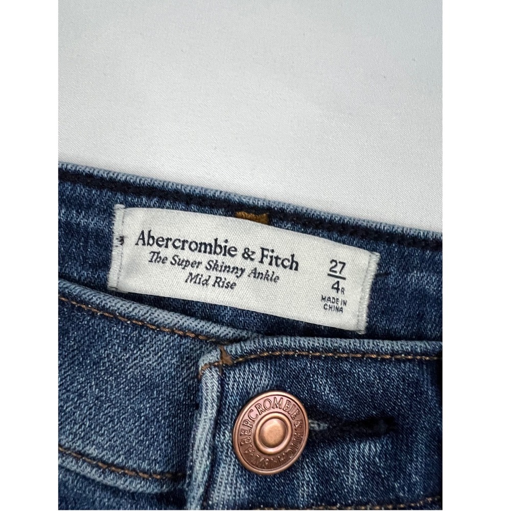Abercrombie & Fitch Super Skinny Ankle Jeans Mid Rise Distressed 4R Blue - Picture 3 of 6
